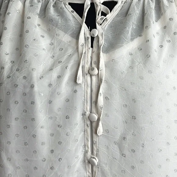 Liz Claiborne | Cream Chiffon Silver Polka Dot Tunic Top with Cami | Size 1X - Picture 5 of 11